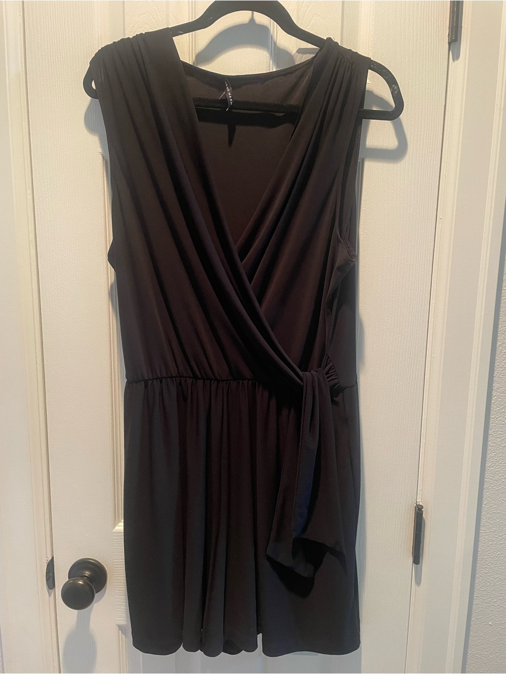 Sleeveless Black Faux-Wrap Women’s Romper with Side Tie